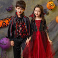 Girls Boys Vampire Dress Kid Ghost Bride Gothic Cosplay Vampire Devil Bat Halloween Costume Vampiran Carnival Outfit Clothes.