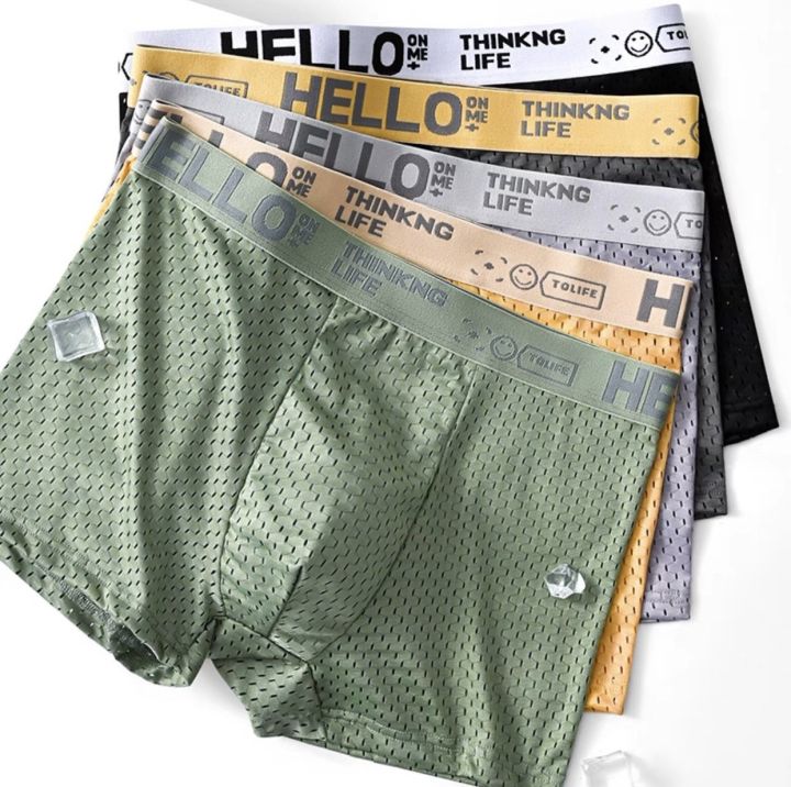 HELLO Ice Silk Mesh Men's Underwear Full Mesh Elastic Breathable Comfortable Boxers Young Students Boys Underwear