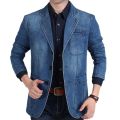 Blazers Jacket Men Casual Denim Slim Pocket Splicing Coat Men's Long Sleeve Single-Breasted Turn-down Collar Blazers Jacket.
