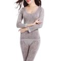 1 Set Women Long Johns Fashion Pattern Lace Long Sleeve O-Neck Winter Solid Color Thermal Underwear Suit Pajama Set Women.