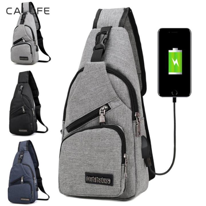 CALOFE Shoulder Bag Chest Bag for Men Waterproof USB Male Crossbody Bag Anti-Theft Short Travel Messenger Chest Sling Fashion Designer Chest Bag