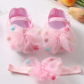 2pcs Baby Shoes +Baby Hairband Set Sequin Pentagram Flower Bow knot Baby Girls Flat Lace Princess Headdress Lace Soft Shoes Newborn Toddler Leaning Shoes. 