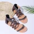 2021 summer new European and American plus size woven flat back zipper roman sandals women's spot clip toe women's shoes.