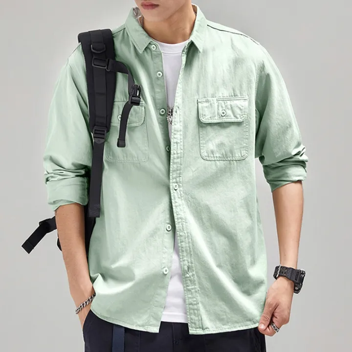 HIQOR%20New%20Mens%20Vintage%20Shirt%20Male%20Lone%20Sleeve%20Cargo%20Shirts%20100%25%20Cotton%20Casual%20Solid%20Shirt%20Male%20Pocket%20Work%20Shirt%20Man%20Clothing%20-%20Image%202