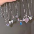 Y2K Crystal Bow Angel Wings Heart Pendant Necklace For Women Sweet Cool Girl Clavicle Chain Trendy Aesthetic Jewelry Accessories.