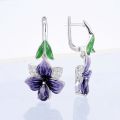 2023 New Fashion 925 Sterling Silver Jewelry Sets For Women Elegant Enamel Dark Purple Zircon Flower Necklace Ring Earrings Girl.