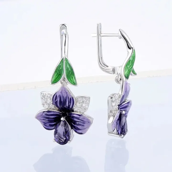 2023%20New%20Fashion%20925%20Sterling%20Silver%20Jewelry%20Sets%20For%20Women%20Elegant%20Enamel%20Dark%20Purple%20Zircon%20Flower%20Necklace%20Ring%20Earrings%20Girl%20-%20Image%202