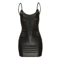 Faux Leather Dress Backless Club Party Short Dress Solid Black Wet Look Latex Bodycon Push Up Bra Mini Micro Dress For Girl.