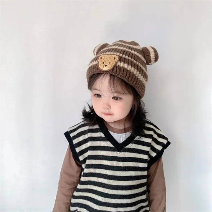 Baby%20fall%20and%20winter%20children's%20knitted%20cap%20baby%20boy%20baby%20girl%20baby%20striped%20bear%20head%20wool%20cap%20rolled%20warm%20hat%20baby%20accessories%20-%20Image%202