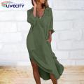 Women Midi Dress Summer V-neck Shirt Dress with Pockets Side Split Perfect for Beach Holidays less Than Women Side Slit Hem Dress.