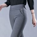 Spring Autumn Elegant High Waist Casual Stretch Slim Middle Aged Women Trousers Ladies Fashion All Match Black Gray Pencil Pants.