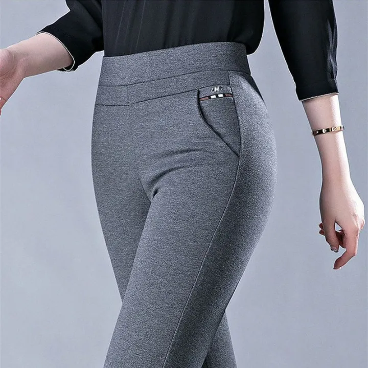 Spring%20Autumn%20Elegant%20High%20Waist%20Casual%20Stretch%20Slim%20Middle%20Aged%20Women%20Trousers%20Ladies%20Fashion%20All%20Match%20Black%20Gray%20Pencil%20Pants%20-%20Image%205