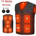 11 Areas Electric Heated Vest Jacket Men Women Coat Smart USB Winter Heating Thermal Warm Clothing Outdoor Camping Ski Jackets-11 Heated Black. 