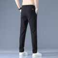 Men's Trousers Spring Summer Thin Green Solid Color Fashion Pocket Applique Full Length Casual Work Pants Pantalon. 