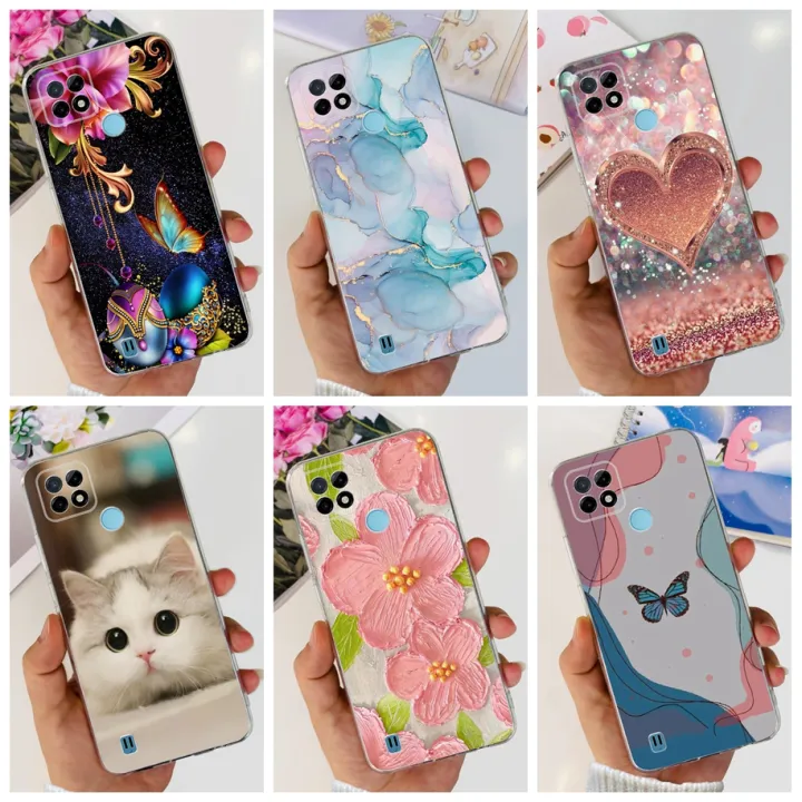 For Realme C21Y Case RMX3261 RMX3263 TPU Cover New Fashion Marble Butterfly Soft Silicone Case For Realme C25Y RMX3265 C 25Y Bag