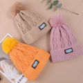 Knitted Cold Hats Faux Fur Embroidery Letter Beanie Women Soft Solid Color Crochet Cap Winter Plus Velvet Warm Wool Hat. 