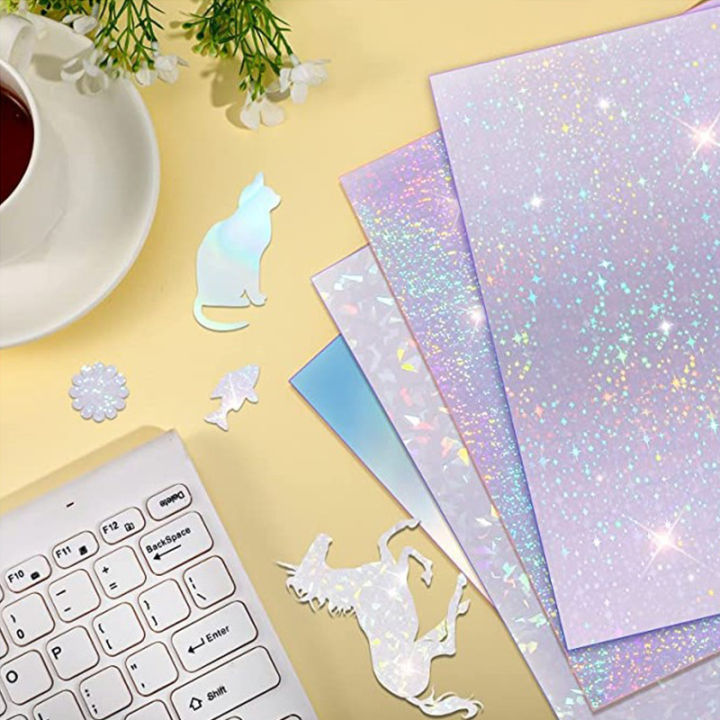 2 Sheet Self Adhesive Waterproof Film Gem Sticker Paper Laser Diamond Printing Paper DIY sticker label paper Holographic Sticker Amour zii