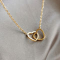 Double Heart Necklace Stainless Steel Hollow Heart Pendant Clavicle Necklace SEVICH. 