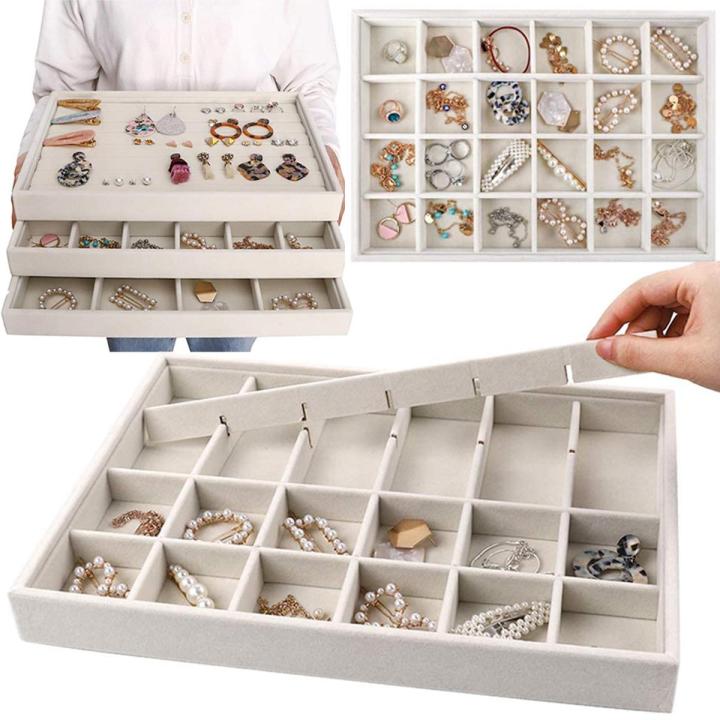 Stackable Velvet Jewelry Tray Handicraft Accessoriess Ring Earring Necklace Storage Display Box Drawer Dresser Insert Organizer