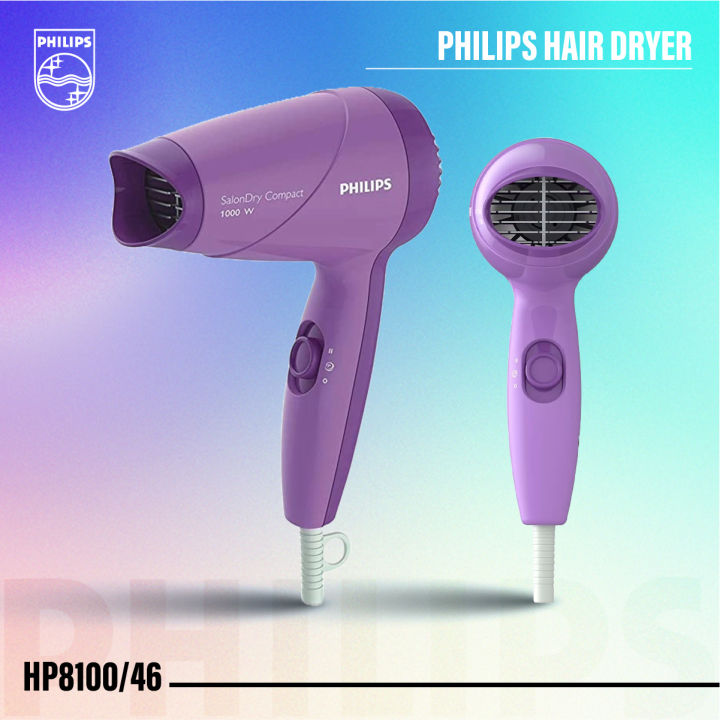 Philips%20HP8100/46%20Compact%20Hair%20Dryer%20%E2%80%93%201000W,%20ThermoProtect%20Technology,%202%20Heat%20Settings%20(Purple)%20-%20Image%202