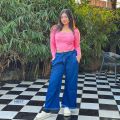 Stylish Women’s Soft Denim Plazzo Pants dark blue ..