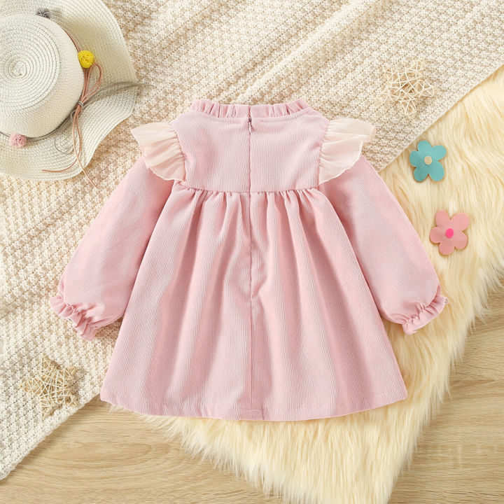 (0-3%20Years%20Old%20Girls)%20Autumn/Winter%20New%20Girls%20Dress%20Bow%20Ribbon%20Small%20Flying%20Sleeve%20Round%20Neck%20Sweet%20Princess%20Dress%20Solid%20Color%20Birthday%20Party%20Team%20Dress%20-%20Image%204
