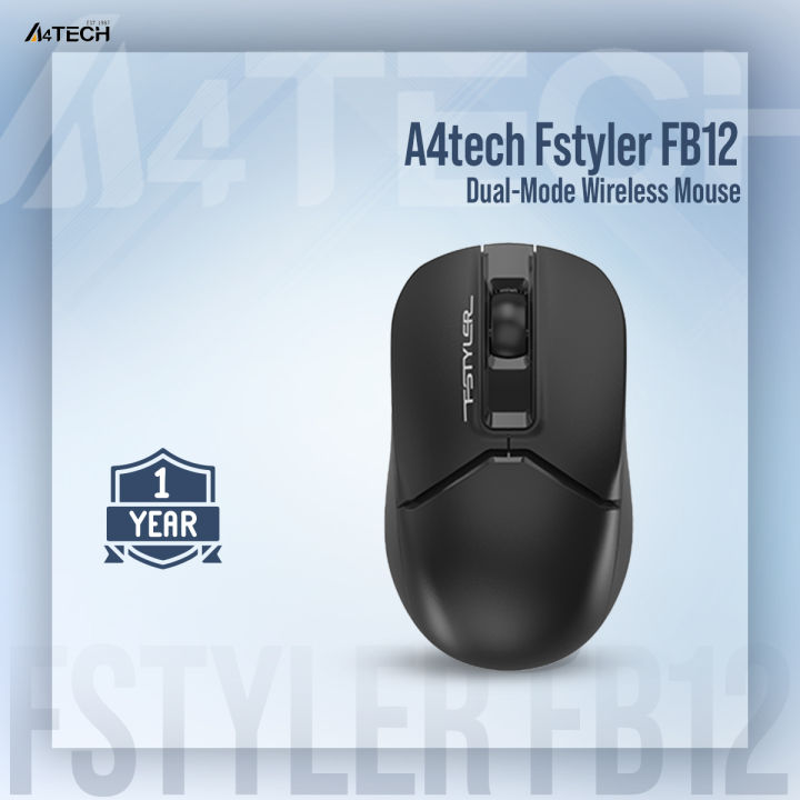 A4tech Fstyler FB12 Dual-Mode Wireless Mouse - Bluetooth & 2.4G Mouse - Connect upto 3 Devices - 1200 DPI - For PC/Laptop/Tablet/Smart TV - Black/White