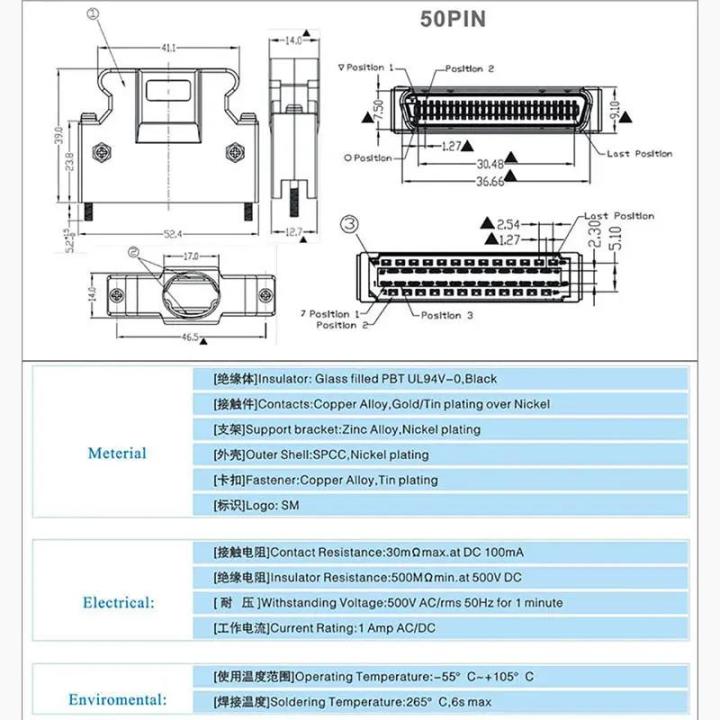 SCSI%20MDR%20Connector%2050%20pin%20CN1%20Servo%20Plug%203M%2010150-3000PE/10350-52A0-008%203M%20SCSI%20CN%20Connector%20Cable%20Wire%20Solder%20Type%20Shell%20-%20Image%206