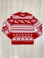 Women's Christmas Sweater Long Sleeve Crew Neck Pullover Red Color Block Knitwear. 