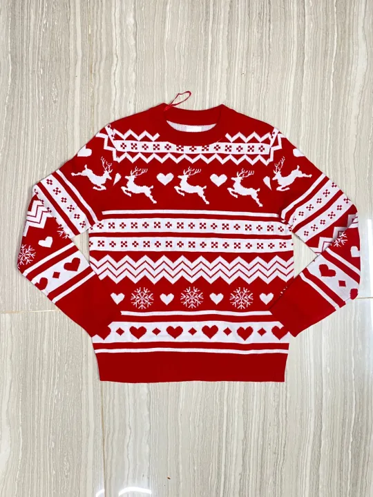 Women's%20Christmas%20Sweater%20Long%20Sleeve%20Crew%20Neck%20Pullover%20Red%20Color%20Block%20Knitwear%20-%20Image%202