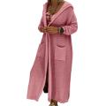 Long Sleeve Two Pockets Loose Fit Open Front Sweater Coat Autumn Winter Solid Color Hooded Long Knitted Cardigan Outerwear. 
