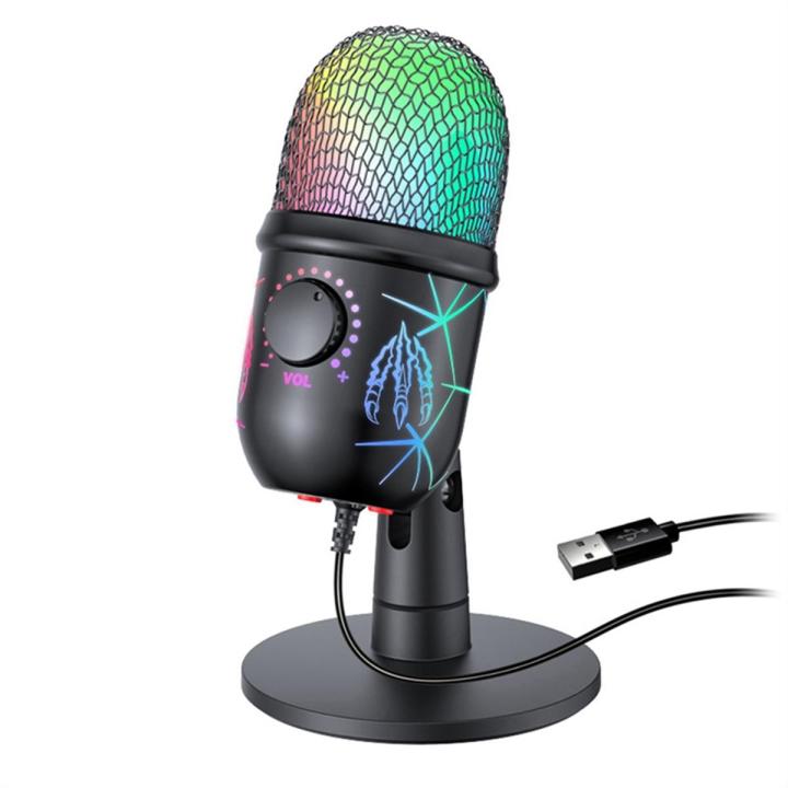 USB Condenser Microphone with Noise Cancellation RGB Microphone for Pc Computer Laptop Video Recording