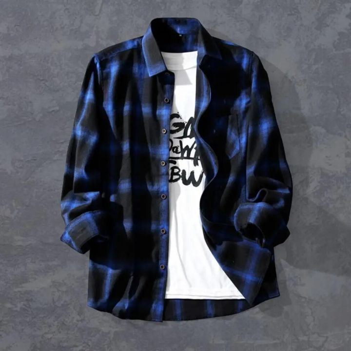 Black%20White%20Plaid%20Men%20Shirt%20Spring%20Autumn%20Casual%20Shirt%20Long%20Sleeve%20Turn-down%20Collar%20Single-breasted%20Men%20Jacket%20camisa%20masculina%20-%20Image%203