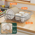 Adjustable Dish Drying Rack Stainless Steel Dish Drainer Fruit Vegetable Drainer Kitchen Sink Drain Holder Storage Rack.