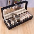 6 Slots Watch Box for Men, Mens Watch Organizer PU Leather Watches Display Case Storage Boxes. 