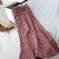 Sleeveless Dress Women Print Floral Spaghetti Strap Elastic Corduroy Sweet Students Beach Dresses High Street Style Simple Chic.