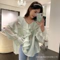 Chic Gentle Ruffled Western Style Shirt New Long-Sleeved Women's Spring Shirt Fashionable Design 2024. 