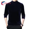 Men Solid Color Top Stylish Men's Velvet Slim Fit T-shirt Warm Soft Half-high Collar Perfect for Fall Spring Southeast Asian Buyers' Favorite Men Velvet Top. 