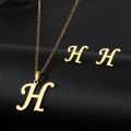 Hot Selling custom Jewelry sets Gold plated Stainless Steel 26 Letter Pendant Initial Necklace Stud Earrings Set For Women Gift. 