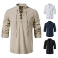 King Billion Men's Shirts Casual Men Cotton Linen Long Sleeve T-shirt Spring Autumn Vintage Shirt US Size Drawstring Neck. 