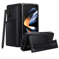 【Solo Yolo】Double Buckle for Samsung Z Fold 5 Mobile Phone Leather Case ZFOLD4/3 Folding Card Insert Protective Shell with Pen Slot.