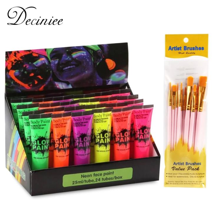 6/24pcs Body Art Paint Neon Fluorescent Party Festival Halloween Cosplay Makeup Party Tools Kids Face Paint UV Glow Painting