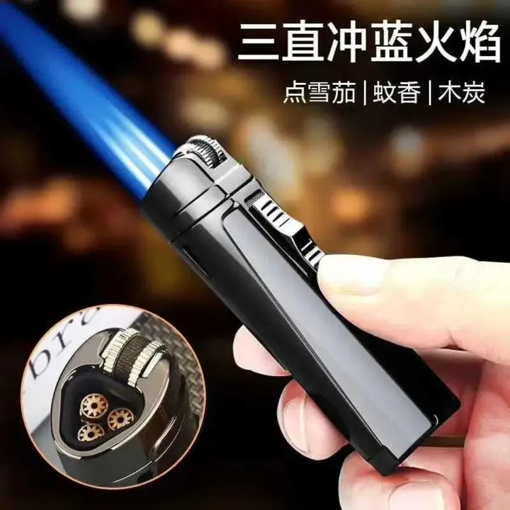 Metalgmas Flint Lighter Jet Butanegmrinding Wheel Three Torch Turbo Lighters Cigerettes Accessories Cigar Smoking Lighters