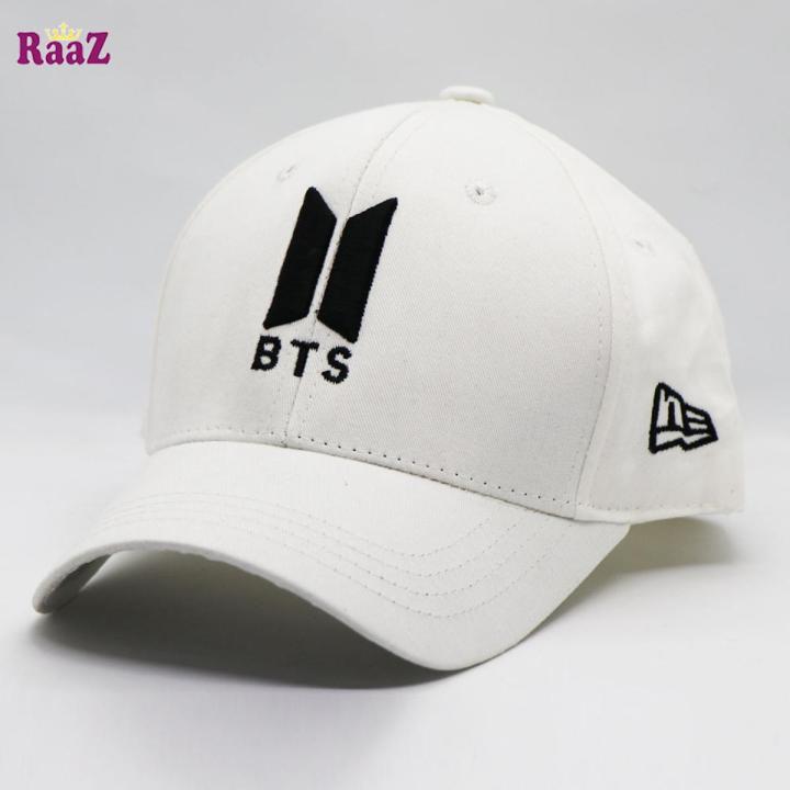 Black And White Bts Embroidery Logo Curved Cap - Cap
