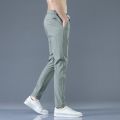 Men's Trousers Spring Summer Thin Green Solid Color Fashion Pocket Applique Full Length Casual Work Pants Pantalon. 