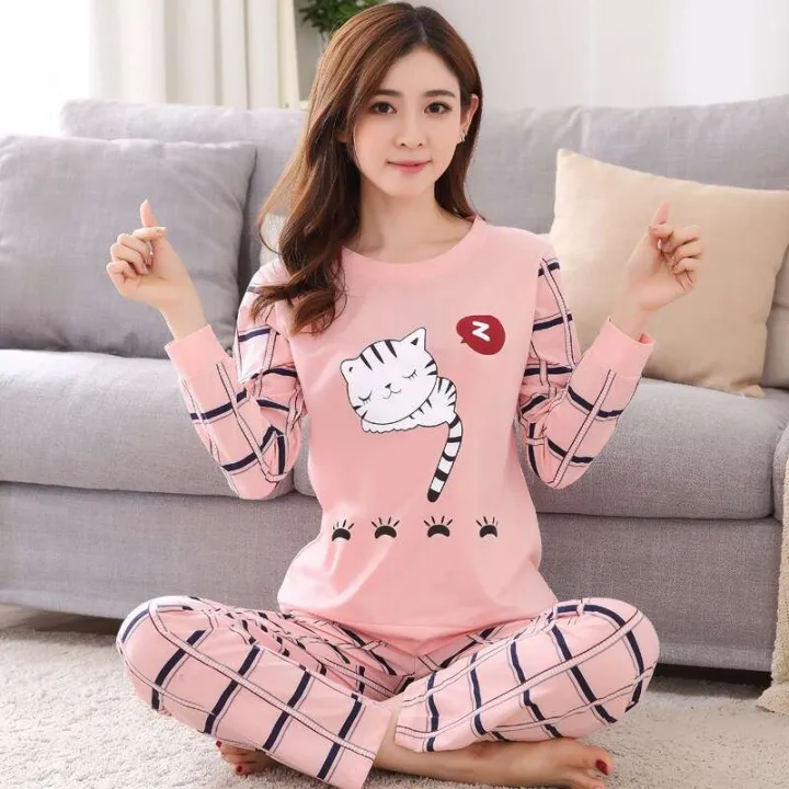 Spring%20and%20Autumn%20Cartoon%20Long%20sleeved%20Pamas%20Pants%20Large%20Size%20Cute%20Women's%20Winter%20Home%20Fury%20Set%20-%20Image%203