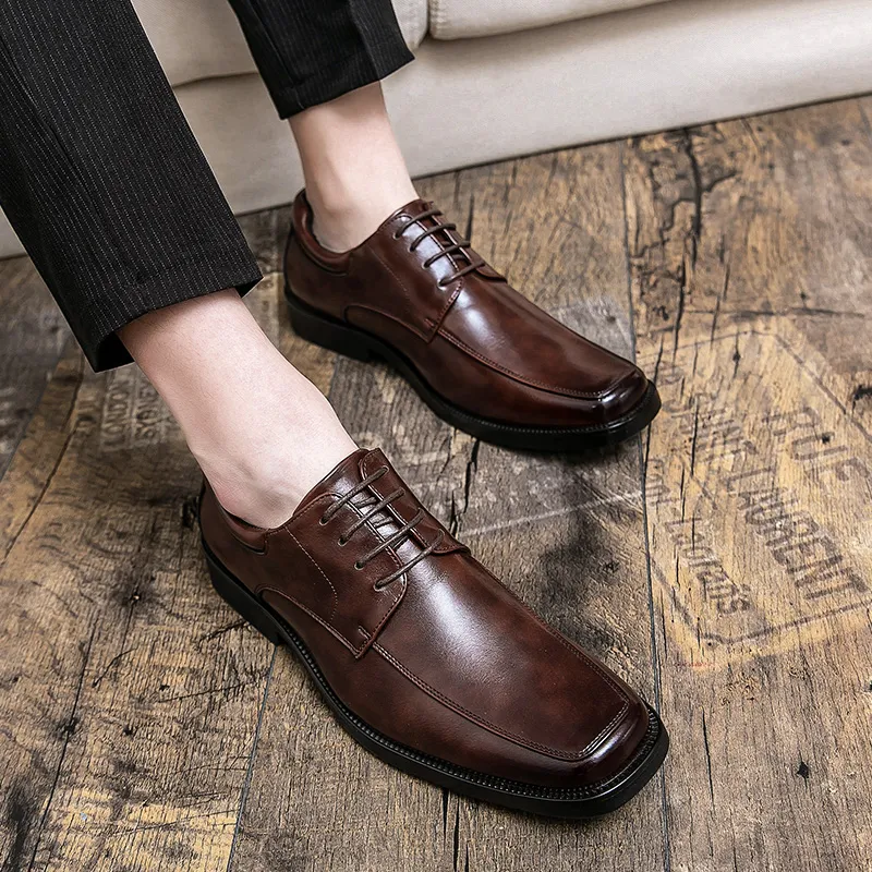High Quality Business Men Dress Shoes Square head Male Casual