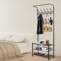 Full Metal 3 Layer Coat Rack Stand with Shoe Storage 9 Hooks Anti-tip Kit. 