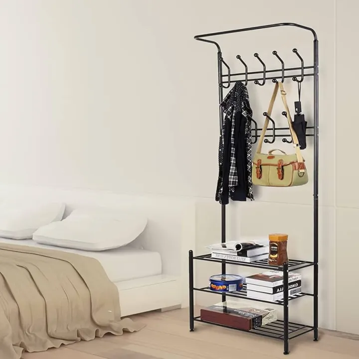 Full%20Metal%203%20Layer%20Coat%20Rack%20Stand%20with%20Shoe%20Storage%209%20Hooks%20Anti-tip%20Kit%20-%20Image%204