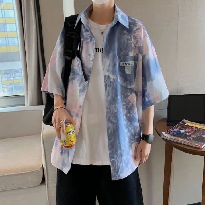 Tie-Dyed%20Gradient%20Color%20Short-Sleeved%20Shirt%20Men's%20Shirt%20Summer%20Trendy%20Fashion%20Coat%20Japanese%20Hong%20Kong%20Style%20Thin%20Ruan%20Handsome%20Shirt%20-%20Image%202